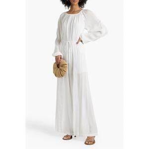 NEW JOSLIN lois crochet-trimmed silk-chiffon jumpsuit in white